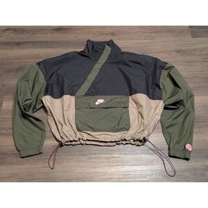Nike Colorblock Windbreaker Jacket Cropped Pullover Size M Kangaroo Pocket